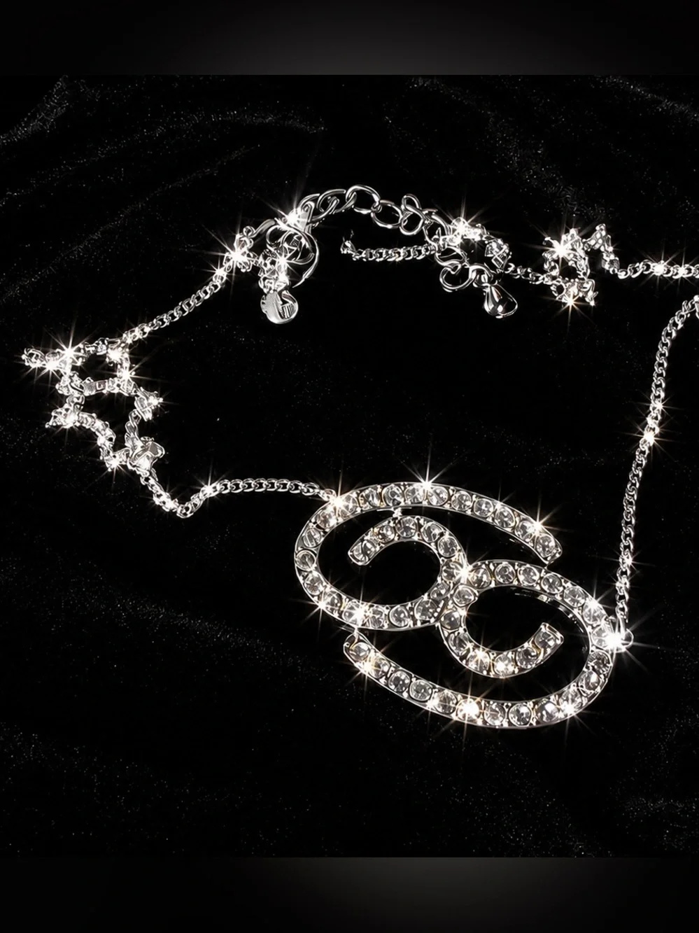 Silver Necklace with the Cancer Astrological Symbol in n Rhinestones